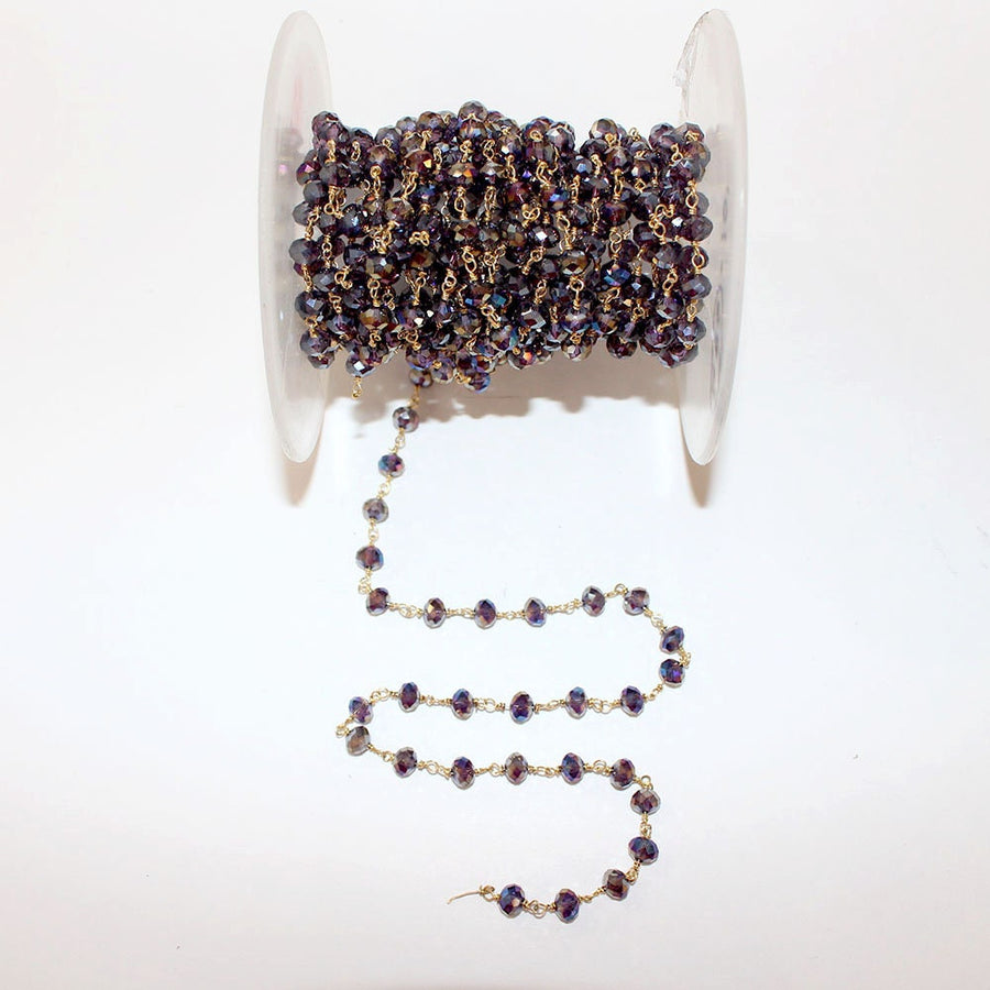 Amethyst Mystic Beaded Rosary Chain – Silver Plated, 3mm | Jewelry Making Supply