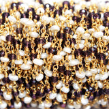 Amethyst and Freshwater Pearl Rosary Chain Jewelry