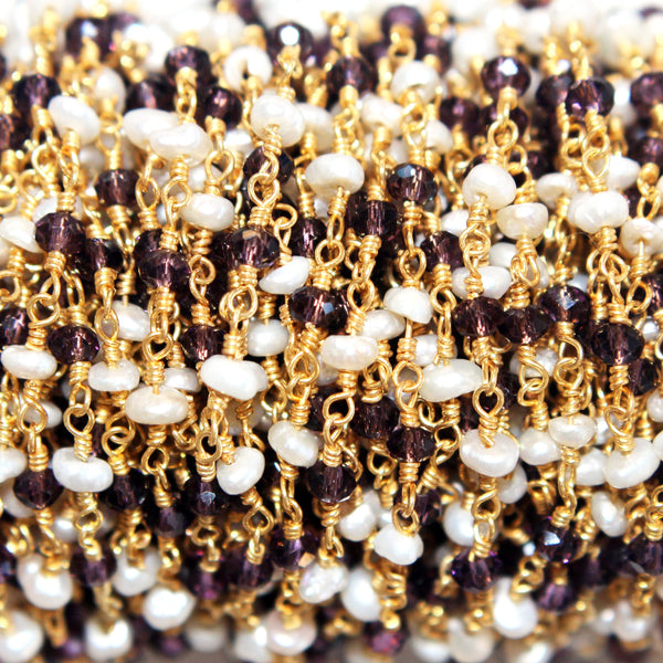 Amethyst and Freshwater Pearl Rosary Chain Jewelry