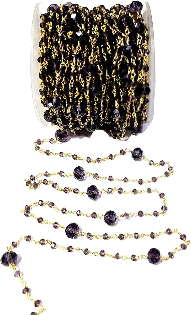 Amethyst beaded chain, gold plated, faceted for sparkle, jewelry making