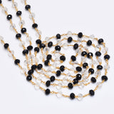 Black Spinel and Clear Quartz gemstone faceted rondelle bead 6mm rosary chain 24k gold plated over silver, women jewelry making necklaces, earrings, anklets, and bracelets.