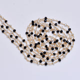 Black Spinel and freshwater pearl gemstone faceted rondelle bead 3mm rosary chain 24k gold plated over silver, women jewelry making necklaces, earrings, anklets, and bracelets.