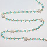 Blue Topaz and freshwater pearl gemstone faceted rondelle bead 3mm rosary chain 24k gold plated over silver, women jewelry making necklaces, earrings, anklets, and bracelets.
