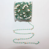 Blue Topaz and freshwater pearl gemstone faceted rondelle bead rosary chain 24k gold plated over silver, women jewelry making necklaces, earrings, anklets, and bracelets.