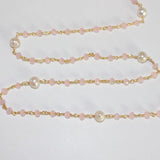 Pink Chalcedony and freshwater pearl gemstone faceted rondelle bead 3mm rosary chain 24k gold plated over silver, women jewelry making necklaces, earrings, anklets, and bracelets.