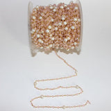 Pink Chalcedony and freshwater pearl gemstone faceted rondelle bead rosary chain 24k gold plated over silver, women jewelry making necklaces, earrings, anklets, and bracelets.