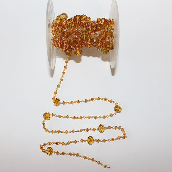 Citrine gemstone faceted rondelle bead 3-4mm rosary coin chain women jewelry making necklaces, earrings, anklets, and bracelets.