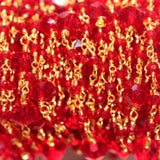 Red Garnet gemstone faceted rondelle bead 3mm rosary chain 24k gold plated over silver, women jewelry making necklaces, earrings, anklets, and bracelets.