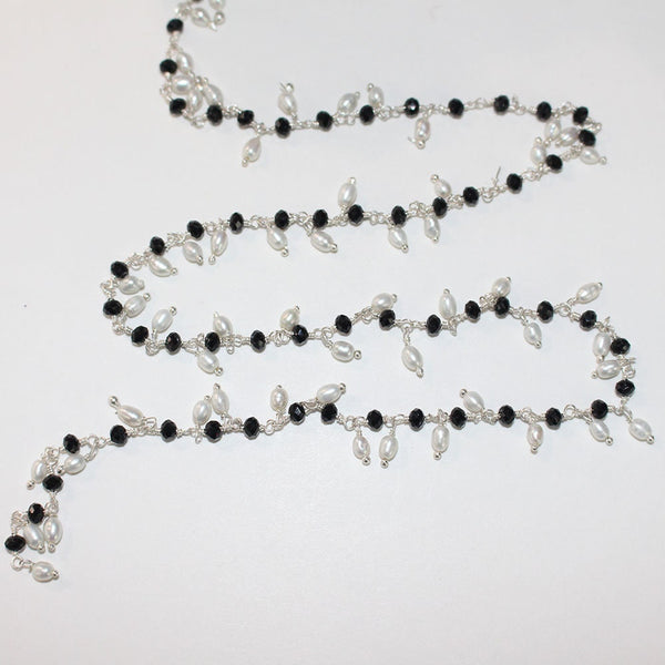 black spinel quartz gemstone bead chain silver, women jewelry making necklaces, earrings, and bracelets bead chain.