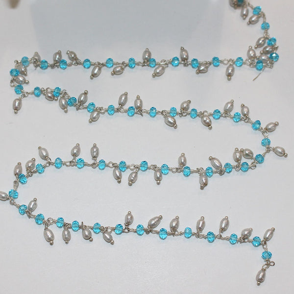 blue topaz quartz gemstone bead chain silver, women jewelry making necklaces, earrings, and bracelets bead chain.