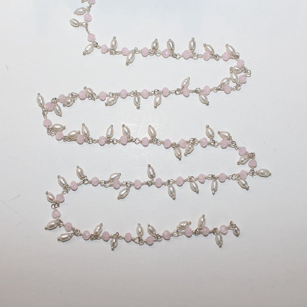 pink chalcedony quartz gemstone bead chain silver, women jewelry making necklaces, earrings, and bracelets bead chain.