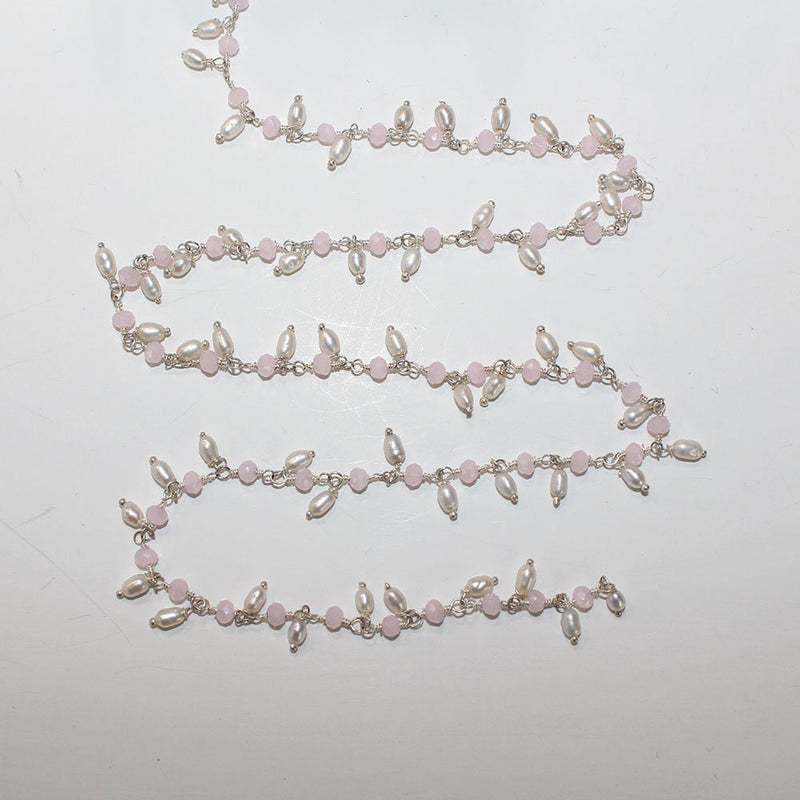 pink chalcedony quartz gemstone bead chain silver, women jewelry making necklaces, earrings, and bracelets bead chain.