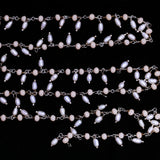 pink opal quartz gemstone bead chain silver, women jewelry making necklaces, earrings, and bracelets bead chain.