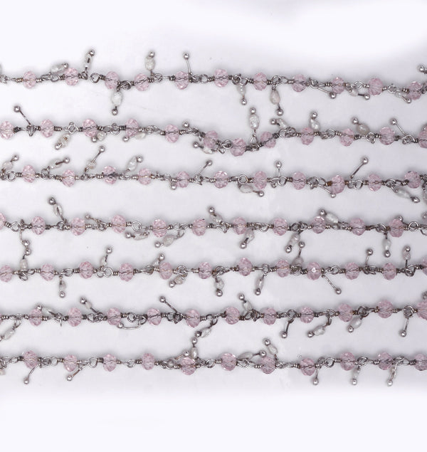 rose quartz gemstone bead chain silver, women jewelry making necklaces, earrings, and bracelets bead chain.
