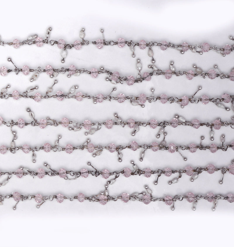 rose quartz gemstone bead chain silver, women jewelry making necklaces, earrings, and bracelets bead chain.