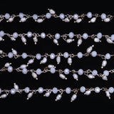white chalcedony quartz gemstone bead chain silver, women jewelry making necklaces, earrings, and bracelets bead chain.