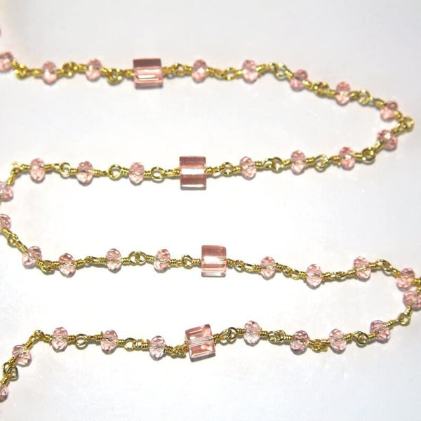 Rose Quartz gemstone faceted rondelle bead 3-4mm rosary chain 24k gold plated over silver, women jewelry making necklaces, earrings, anklets, and bracelets.