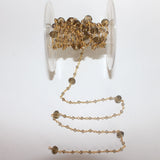 Smoky Quartz gemstone faceted rondelle bead 3-4mm rosary chain 24k gold plated over silver, women jewelry making necklaces, earrings, anklets, and bracelets.