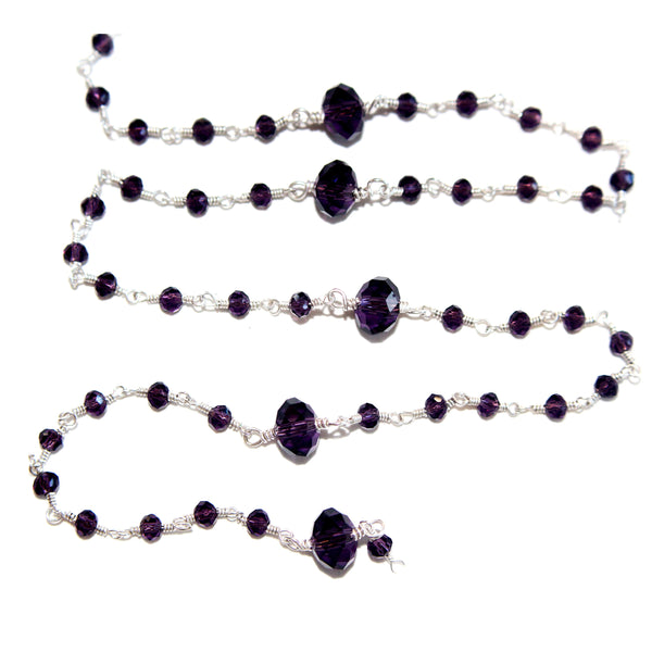Amethyst gemstone faceted rondelle bead 3-4mm rosary coin chain silver, women jewelry making necklaces, earrings, anklets, and bracelets.