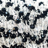 Black Spinel and Clear Quartz gemstone faceted rondelle bead 6mm rosary chain women jewelry making necklaces, earrings, anklets, and bracelets.