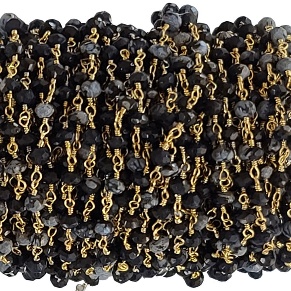 black spinel quartz gemstone bead chain 24k gold plated over silver, women jewelry making necklaces, earrings, and bracelets bead chain.