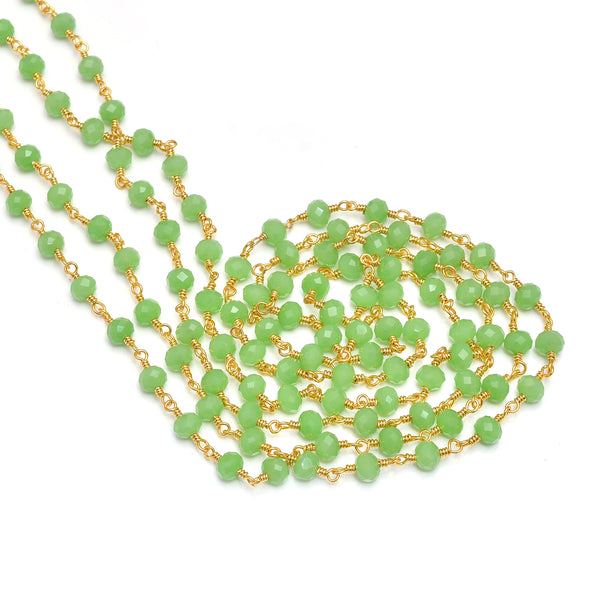 green chalcedony quartz gemstone bead chain 24k gold plated over silver, women jewelry making necklaces, earrings, and bracelets bead chain.