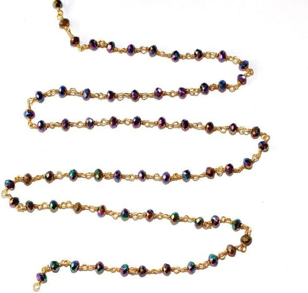 peacock pyrite quartz gemstone bead chain 24k gold plated over silver, women jewelry making necklaces, earrings, and bracelets bead chain.