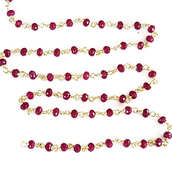 red coral quartz gemstone bead chain 24k gold plated over silver, women jewelry making necklaces, earrings, and bracelets bead chain.