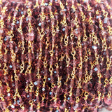 rhodolite garnet quartz gemstone bead chain 24k gold plated over silver, women jewelry making necklaces, earrings, and bracelets bead chain.