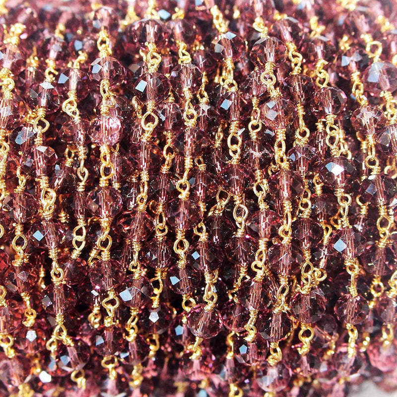 rhodolite garnet quartz gemstone bead chain 24k gold plated over silver, women jewelry making necklaces, earrings, and bracelets bead chain.