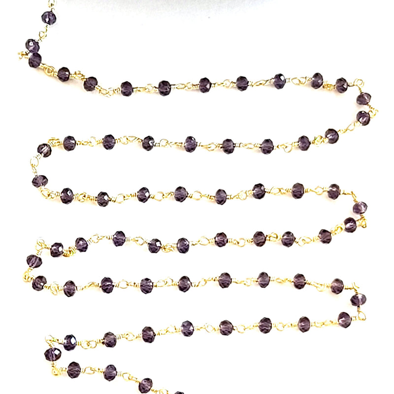smoky quartz gemstone bead chain 24k gold plated over silver, women jewelry making necklaces, earrings, and bracelets bead chain.
