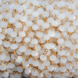 white chalcedony quartz gemstone bead chain 24k gold plated over silver, women jewelry making necklaces, earrings, and bracelets bead chain.