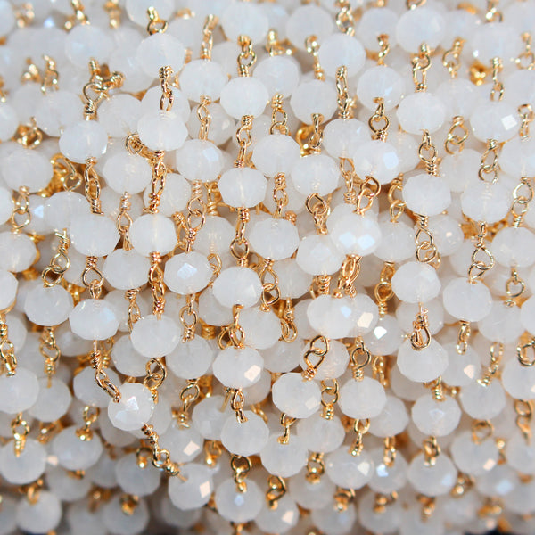 white chalcedony quartz gemstone bead chain 24k gold plated over silver, women jewelry making necklaces, earrings, and bracelets bead chain.