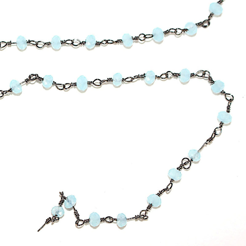 blue peruvian chalcedony quartz gemstone bead chain 24k gold plated over silver, women jewelry making necklaces, earrings, and bracelets bead chain.