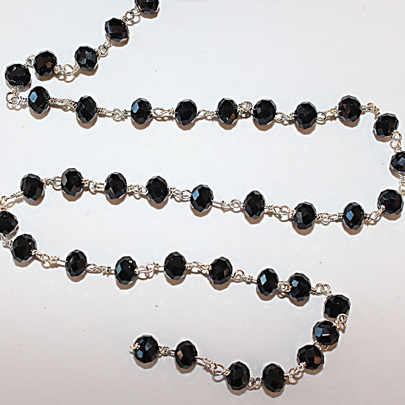 black spinel quartz gemstone bead chain silver, women jewelry making necklaces, earrings, and bracelets bead chain.