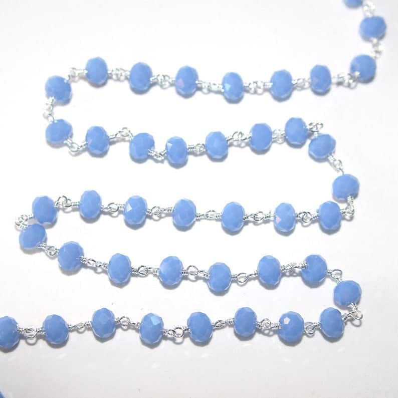 blue chalcedony quartz gemstone bead chain silver, women jewelry making necklaces, earrings, and bracelets bead chain.