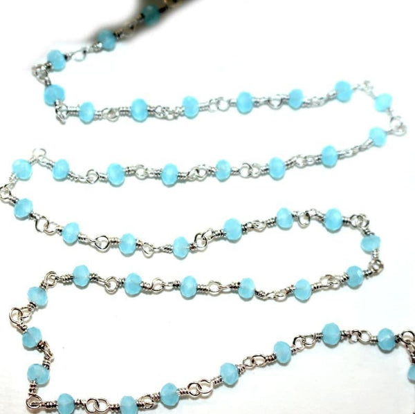 blue peruvian chalcedony quartz gemstone bead chain silver, women jewelry making necklaces, earrings, and bracelets bead chain.