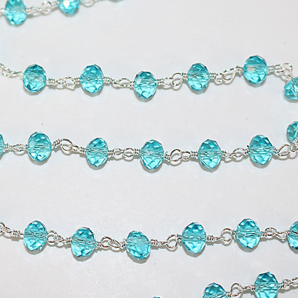 blue topaz quartz gemstone bead chain silver, women jewelry making necklaces, earrings, and bracelets bead chain.