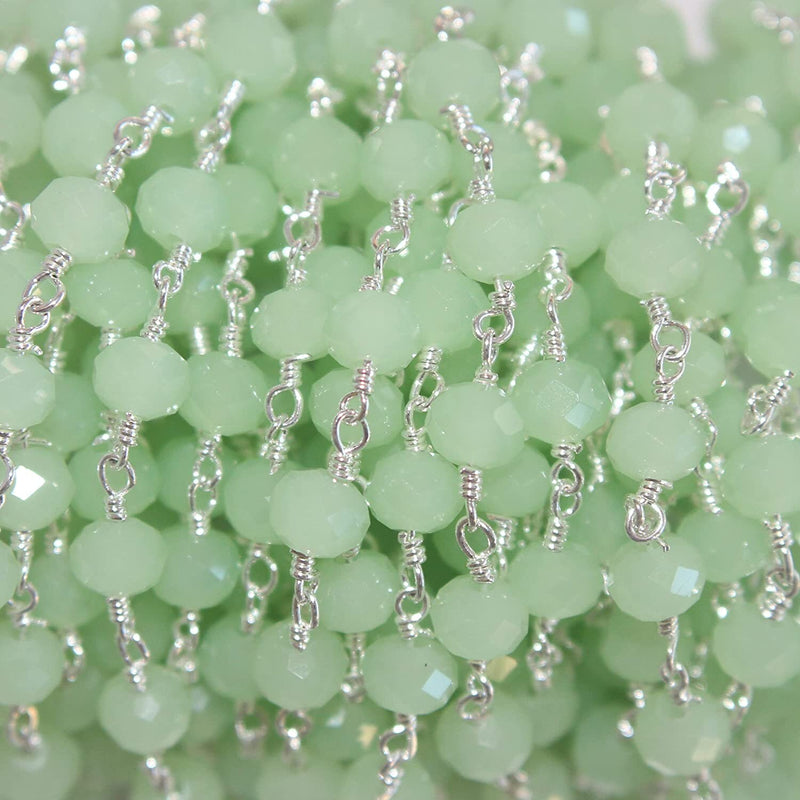 green chalcedony quartz gemstone bead chain silver, women jewelry making necklaces, earrings, and bracelets bead chain.