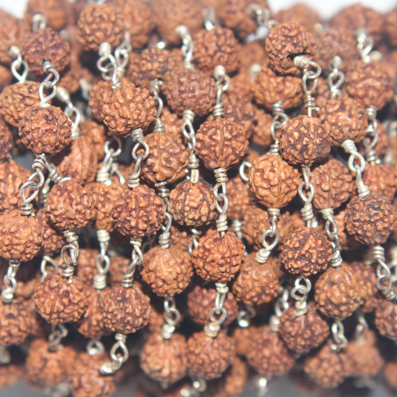 rudraksh quartz gemstone bead chain silver, women jewelry making necklaces, earrings, and bracelets bead chain.