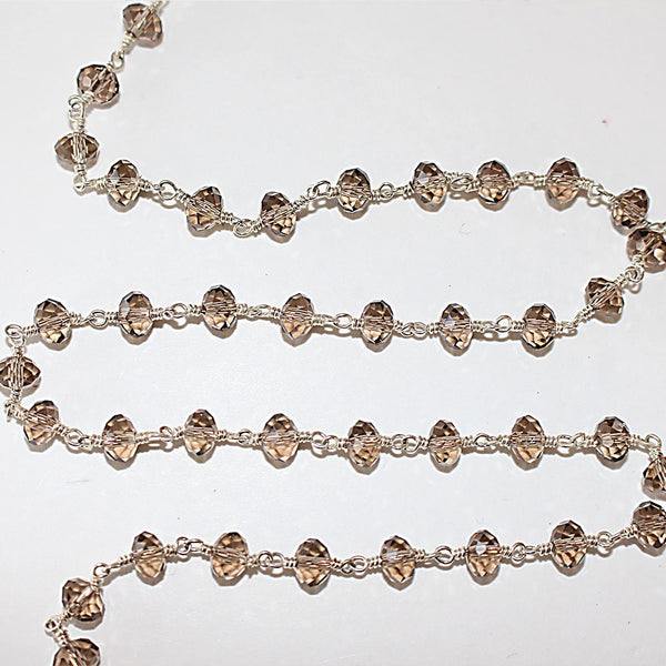 smoky quartz gemstone bead chain silver, women jewelry making necklaces, earrings, and bracelets bead chain.