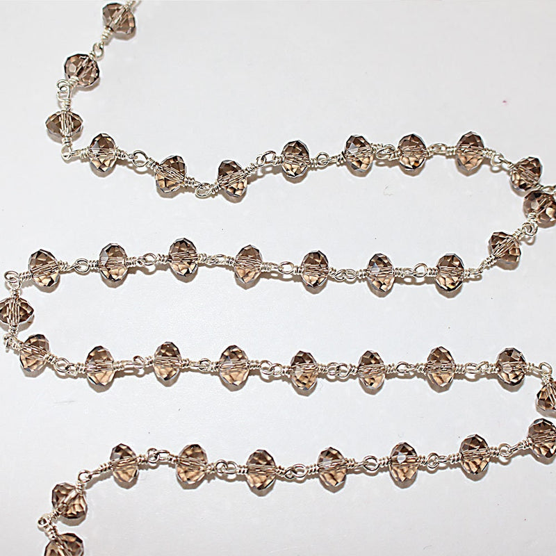 smoky quartz gemstone bead chain silver, women jewelry making necklaces, earrings, and bracelets bead chain.