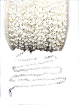 white chalcedony quartz gemstone bead chain silver, women jewelry making necklaces, earrings, and bracelets bead chain.