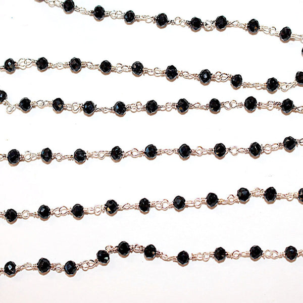 black spinel quartz gemstone bead chain silver, women jewelry making necklaces, earrings, and bracelets bead chain.