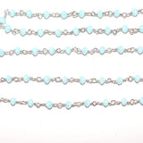 blue peruvian chalcedony quartz gemstone bead chain silver, women jewelry making necklaces, earrings, and bracelets bead chain.
