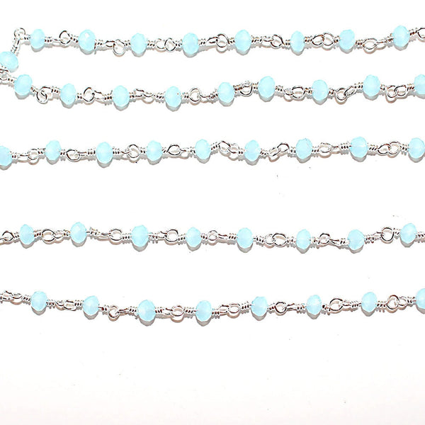 blue peruvian chalcedony quartz gemstone bead chain silver, women jewelry making necklaces, earrings, and bracelets bead chain.