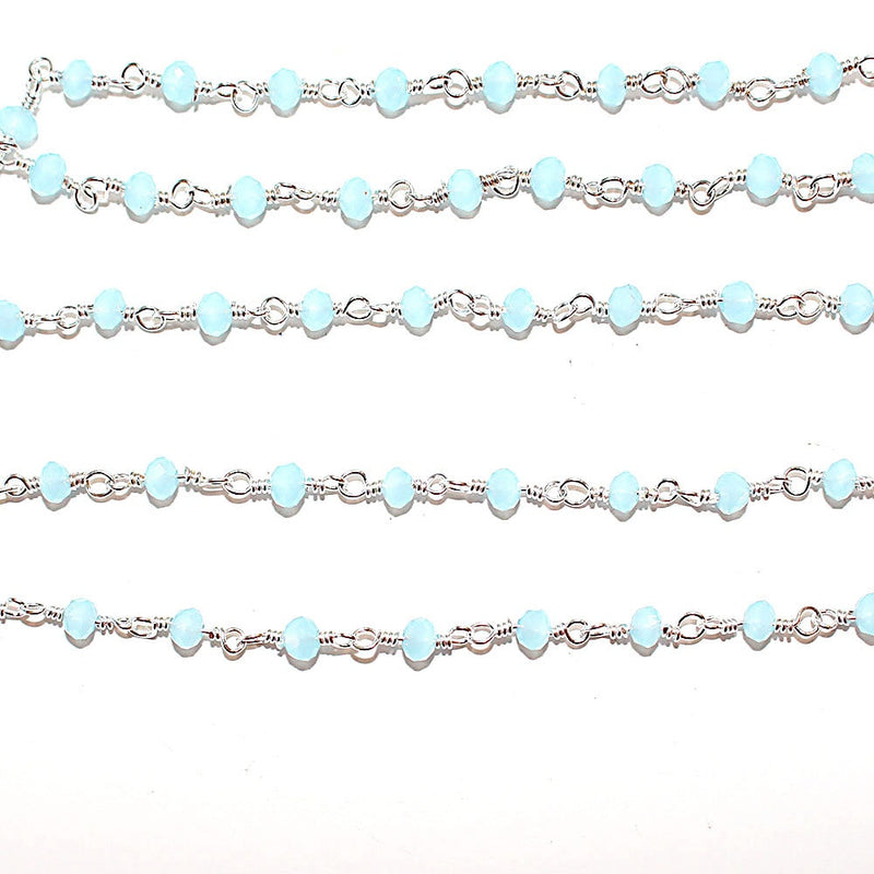 blue peruvian chalcedony quartz gemstone bead chain silver, women jewelry making necklaces, earrings, and bracelets bead chain.