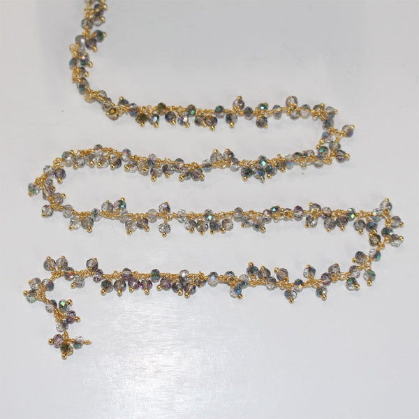 mystic light quartz gemstone bead chain silver, women jewelry making necklaces, earrings, and bracelets bead chain.