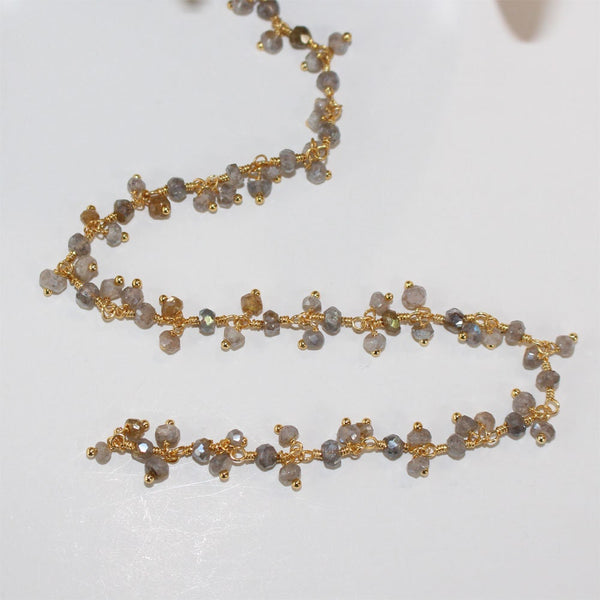 labradorite mystic natural semi-precious gemstone beads 24k gold plated over silver rosary chain for a necklace, earrings, anklet, and bracelet making.
