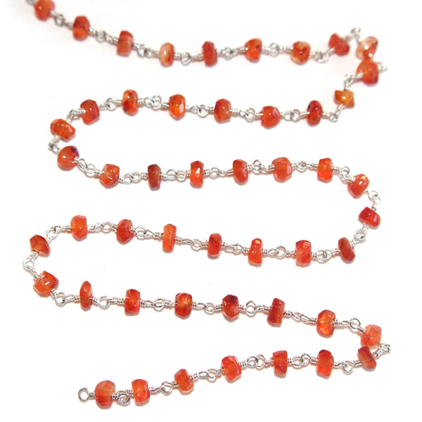 Carnelian natural semi-precious gemstone beads 4mm rosary chain for a necklace, earrings, anklet, and bracelet making.